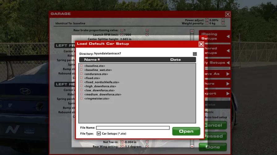载入 iRacing 设置